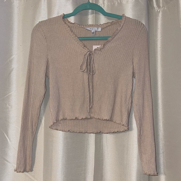 Beige Open Front Cardigan Top - Picture 2 of 3